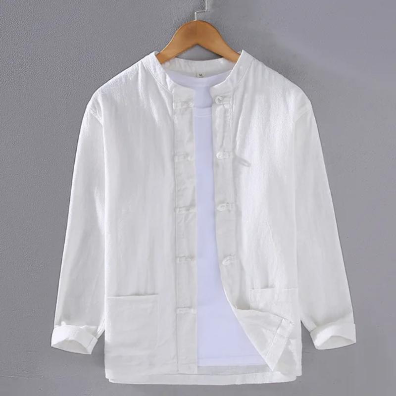 Мужские рубашки в стиле Тан, традиционные даосские рубашки в китайском стиле, весенняя мужская одежда, повседневные мужские топы из хлопка и льна с длинным рукавом