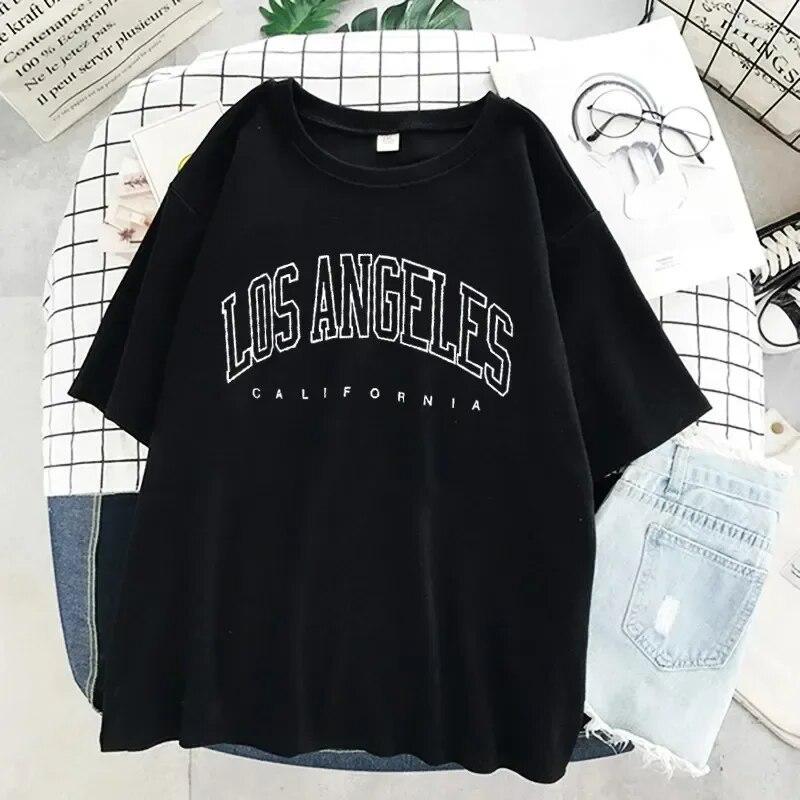 Los Angeles Fashion Unisex T-shirts USA Letter Print Short Sleeve Graphic Cotton T Shirt Summer Y2k Tops Women Oversized T Shirt