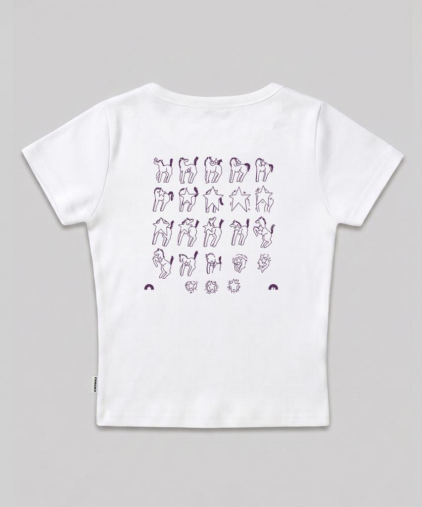 CHICKS Grid Horse Slim Short Sleeve T-Shirt White