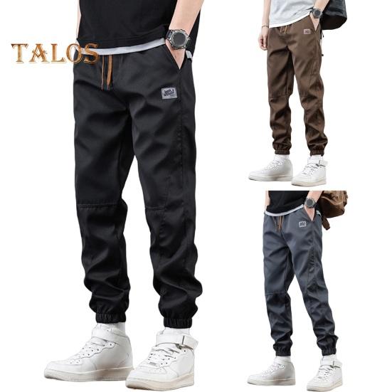 Весна Осень Мужские брюки-карго Свободные эластичные брюки на завязках на талии Множество карманов Однотонные спортивные брюки больших размеров с резинкой на щиколотке Повседневные брюки Ninth