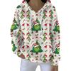 Ladies' Loose And Comfortable Drawstring V-neck Long Sleeved Christmas Printed Sweatshirt