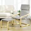 Lounge Chair with Footstool, Linen-Look Cover, Wood Frame, up to 120 kg, Light Grey/Natural