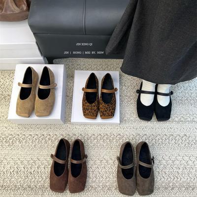 Осень и зима ретро леопардовый принт пэчворк квадратный носок бархатные туфли-лодочки на плоской подошве с ремешком Мэри Джейн