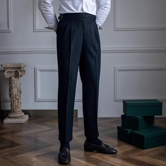 Мужские брюки-костюмы с застежкой-молнией и регулируемой талией, прямые брюки в английском стиле, однотонные, свободные, формальные, деловые, офисные брюки