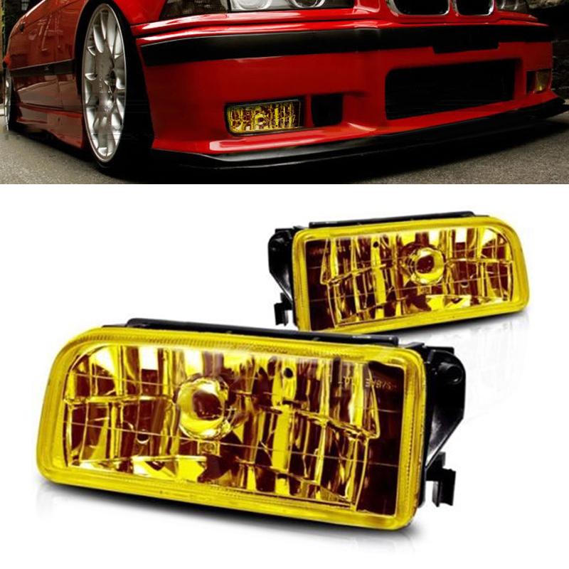 Для BMW 3 серии E36 M3 1992-1998 гг. Хромированные противотуманные фары Заменяемые лампы Желтый рассеиватель