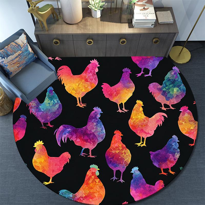 Watercolor Rooster Round Area Rug,Carpet Rug for Living Room Bedroom Sofa Playroom Decor,Non-slip Floor Mat