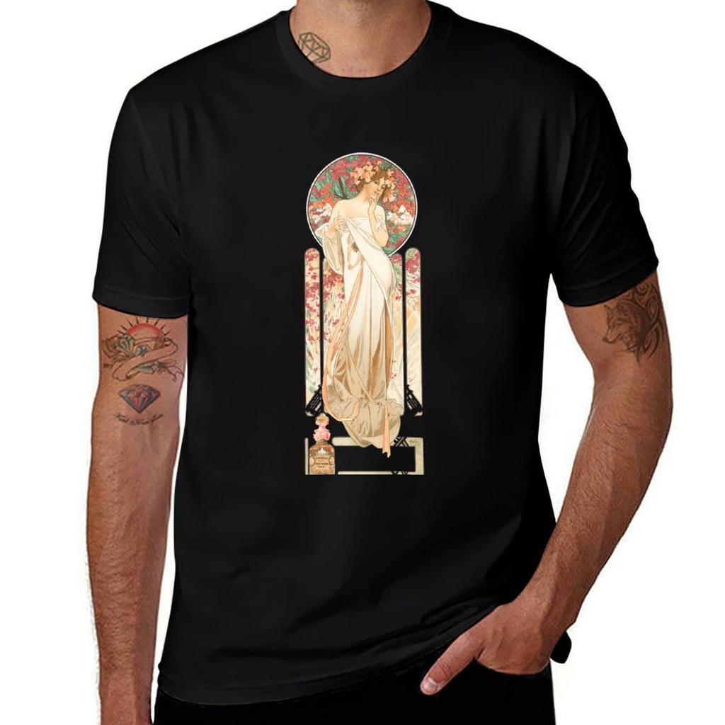 Hd Sylvanis Essence By Alphonse Mucha High Definition Original Colors Tshirt Work Wear Breathable Tee