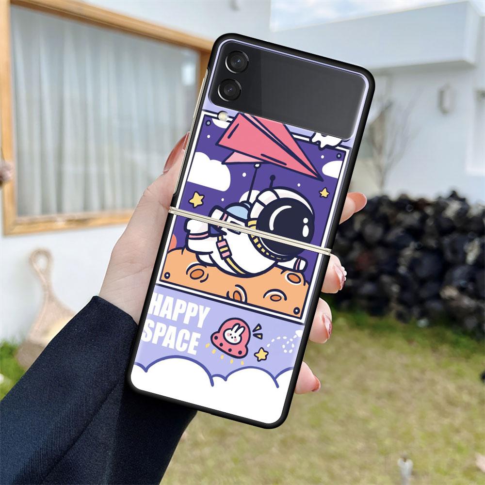 Роскошный чехол для Samsung Galaxy Z Flip 4 3 5G, черный ПК, жесткие чехлы для телефонов, модная задняя крышка ZFlip Funda, мультяшный крутой мешок астронавта