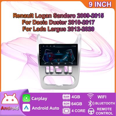 Для Renault Logan Sandero 2009-2015, для Dacia Duster 2010-2017, GPS-навигация, Android, автомобильное радио, видеостереоплеер, RDS с Carplay 4 + 64 ГБ