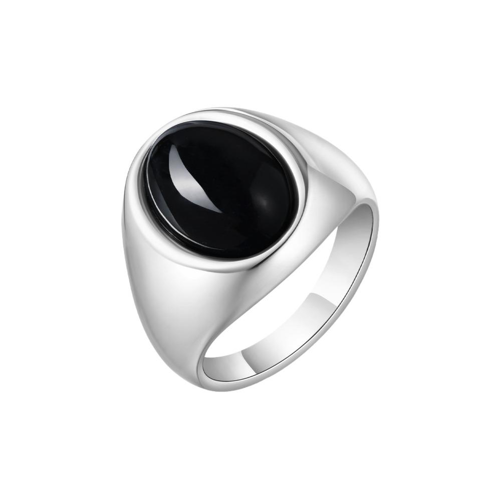 Vintage Glaze Ring Stainless Steel Oval Finger Ring Gothic Punk Rock Stone Eye Ring Men