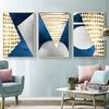 Abstract Golden Blue Geometry Oil Painting Prints On Canvas Wall Art Posters