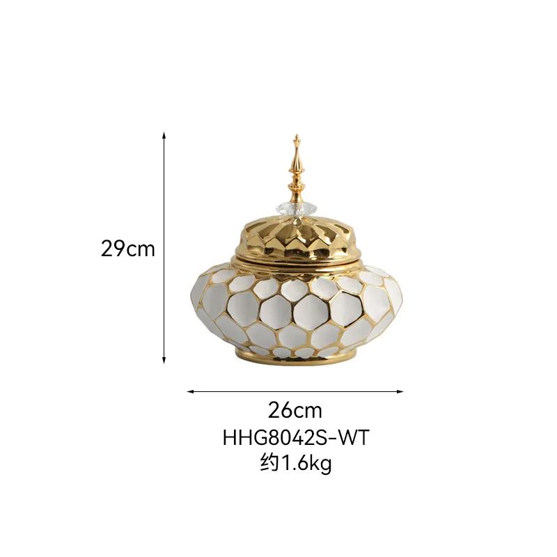 Керамическая ваза с золотым ободком, банка для хранения имбиря, винтажная фарфоровая ваза, емкость для хранения с заостренной крышкой, ваза для цветов, украшение для дома, орнамент