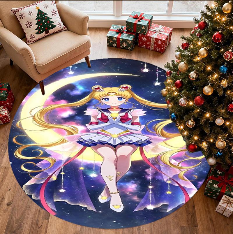 Sailor Moon Pattern Round Rug, Indoor/Outdoor Mat, for Picnic, Gameroom, Bedroom, Office, Living Room, Home Decor Carpet, Birthday Gift