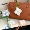 Food Shaped Decor Fermented Bean Curd Plush Keychain, Fluffy Doufu Bag Keychain Pendant Charm with Keyring, Backpack Handbag Purse Decoration
