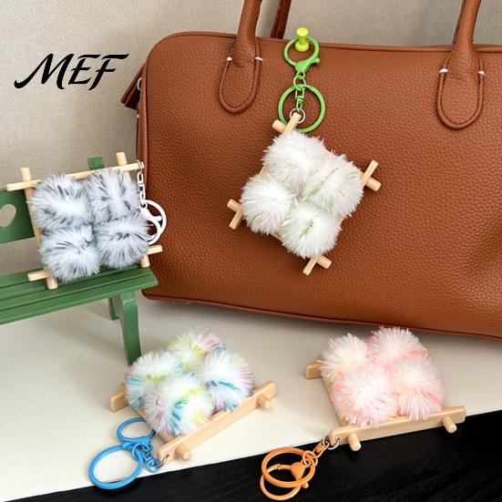 Food Shaped Decor Fermented Bean Curd Plush Keychain, Fluffy Doufu Bag Keychain Pendant Charm with Keyring, Backpack Handbag Purse Decoration