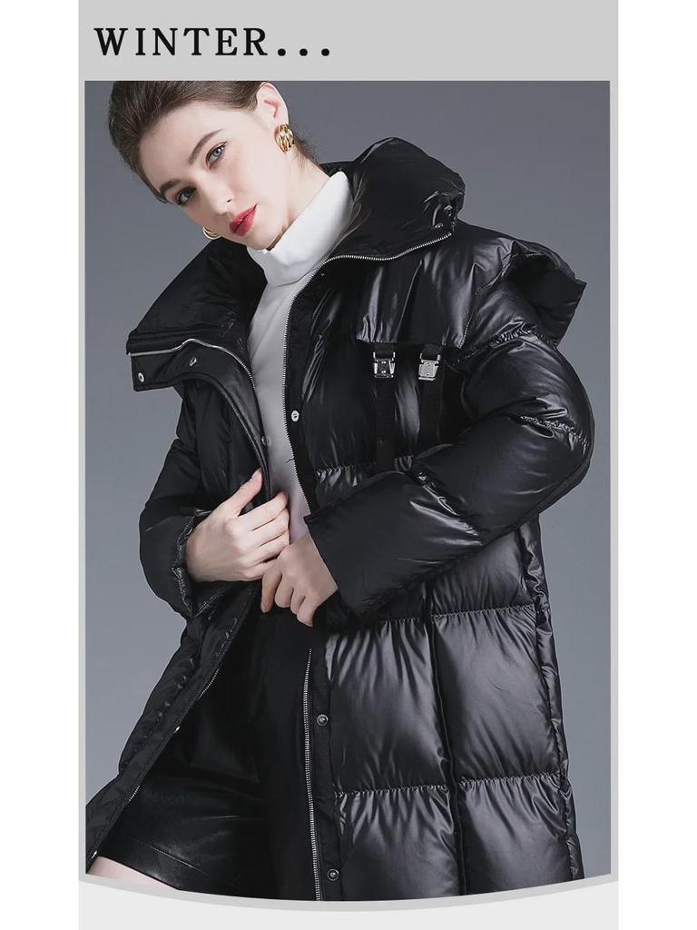 2024 Женская европейская и американская утолщенная куртка на 90% из белого утиного пуха: Удлиненное, теплое, свободное и модное зимнее пальто