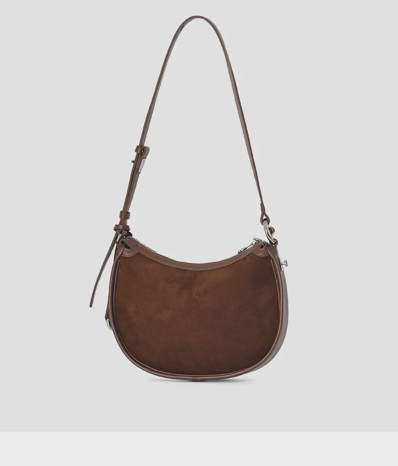 Сумка через плечо из матовой коровьей кожи в форме полумесяца 2025 года — ретро-дизайн