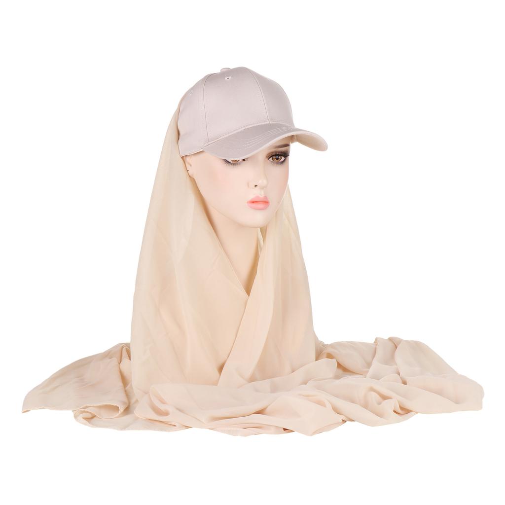 New Fashion Solid Color Scarf Cotton Baseball Cap Integrated Scarf Hat Muslim Hijab