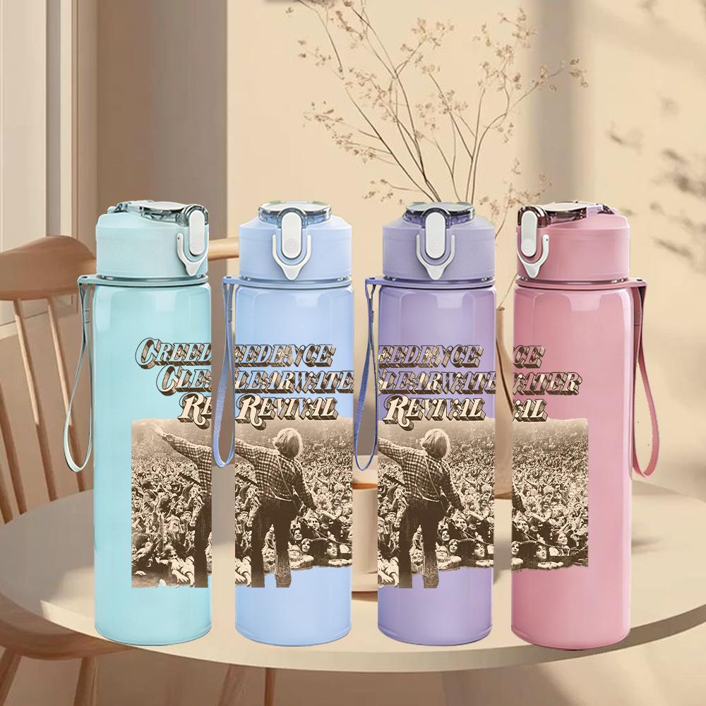 1PC Retro desert cowboy vintage print 750ml colorful plastic sports water bottle leakproof pop up lid with straw for outdoor work home use