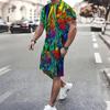 Мужской комплект из двух предметов: футболка с коротким рукавом с этническим принтом павлина с черным и золотым бордюром и matching шорты