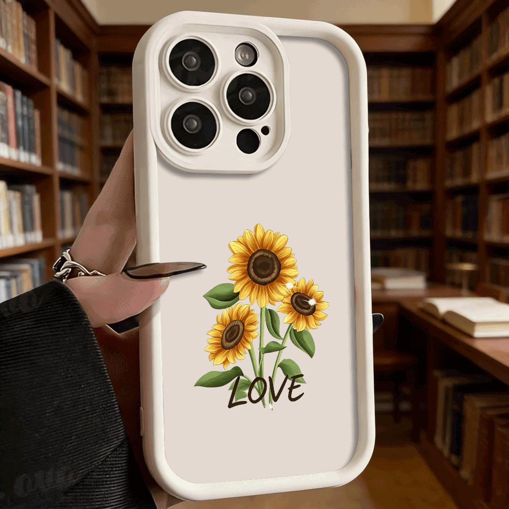 Sunflowers with Love Text Luxury Anti-Slip TPU Phone Case For Xiaomi Redmi Note 15 14 13 12 11 10 9 Pro Full Protective Cover
