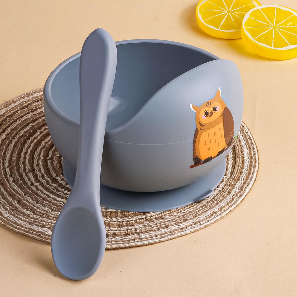 2PCS/Set Silicone Baby Feeding Bowl Tableware for Kids Waterproof Suction Bowl With Spoon Children Dishes Kitchenware Baby Stuff