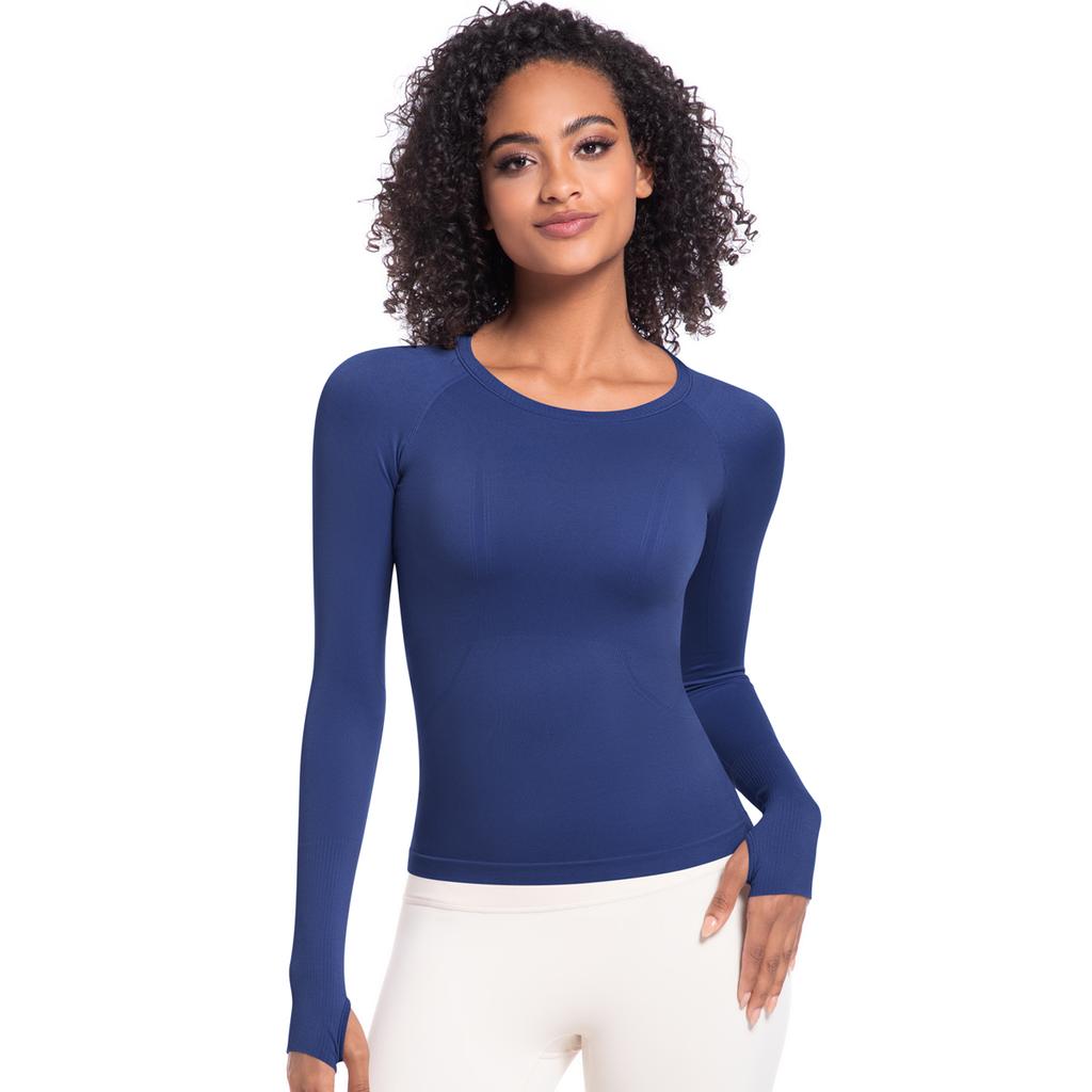 Auroth Long Sleeve Yoga Shirts With Thumb Hole Women Gym Sports Top Solid Color Running Slim Stretch Fitness Shirts