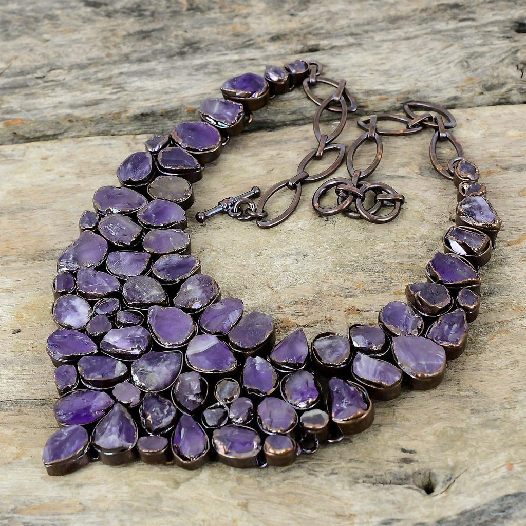 Ожерелье с африканским аметистом, гальваническое медное ожерелье, регулируемая цепочка, ожерелье ручной работы, медные украшения, ожерелье с драгоценными камнями для подарка