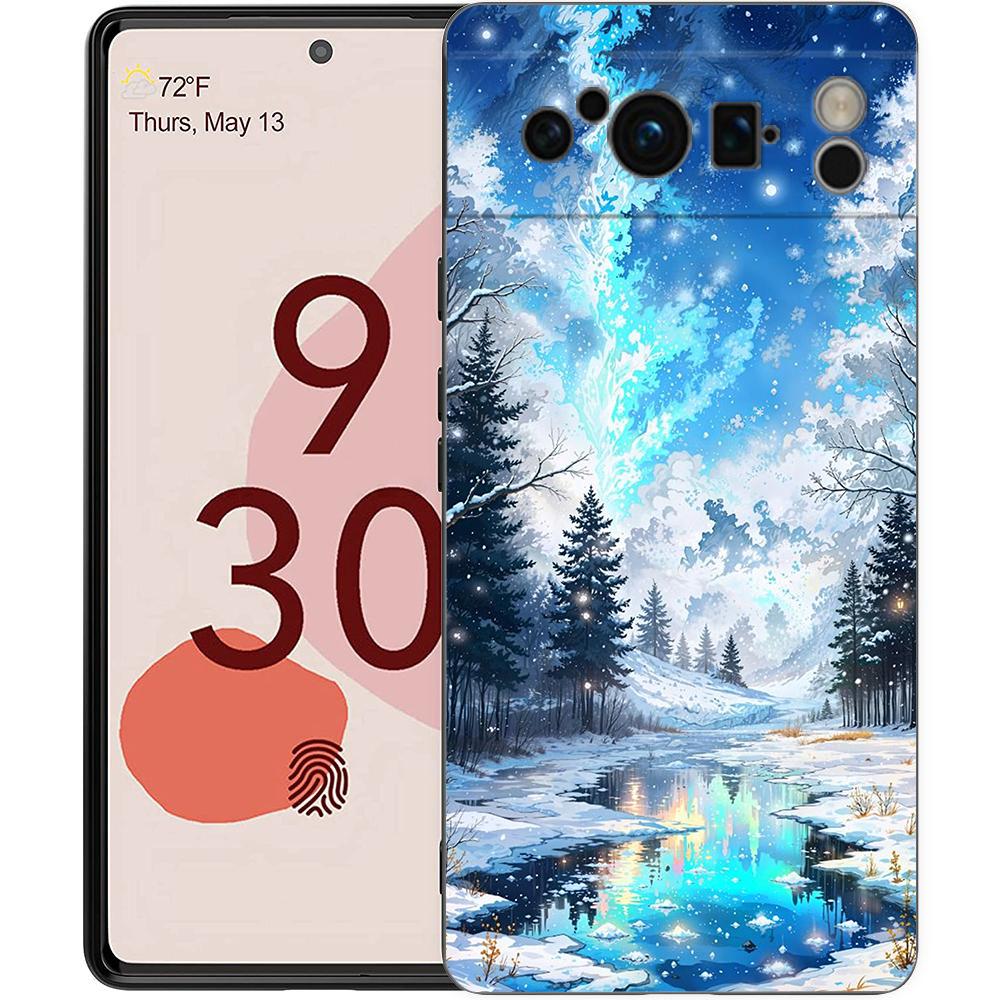 Чехол для телефона Landscape Winter Light Snow для Google Pixel 9 8 9A 8A 7 7A 6 Pro XL 6A 5G Черный Мягкая Задняя Панель Роскошный TPU Чехол