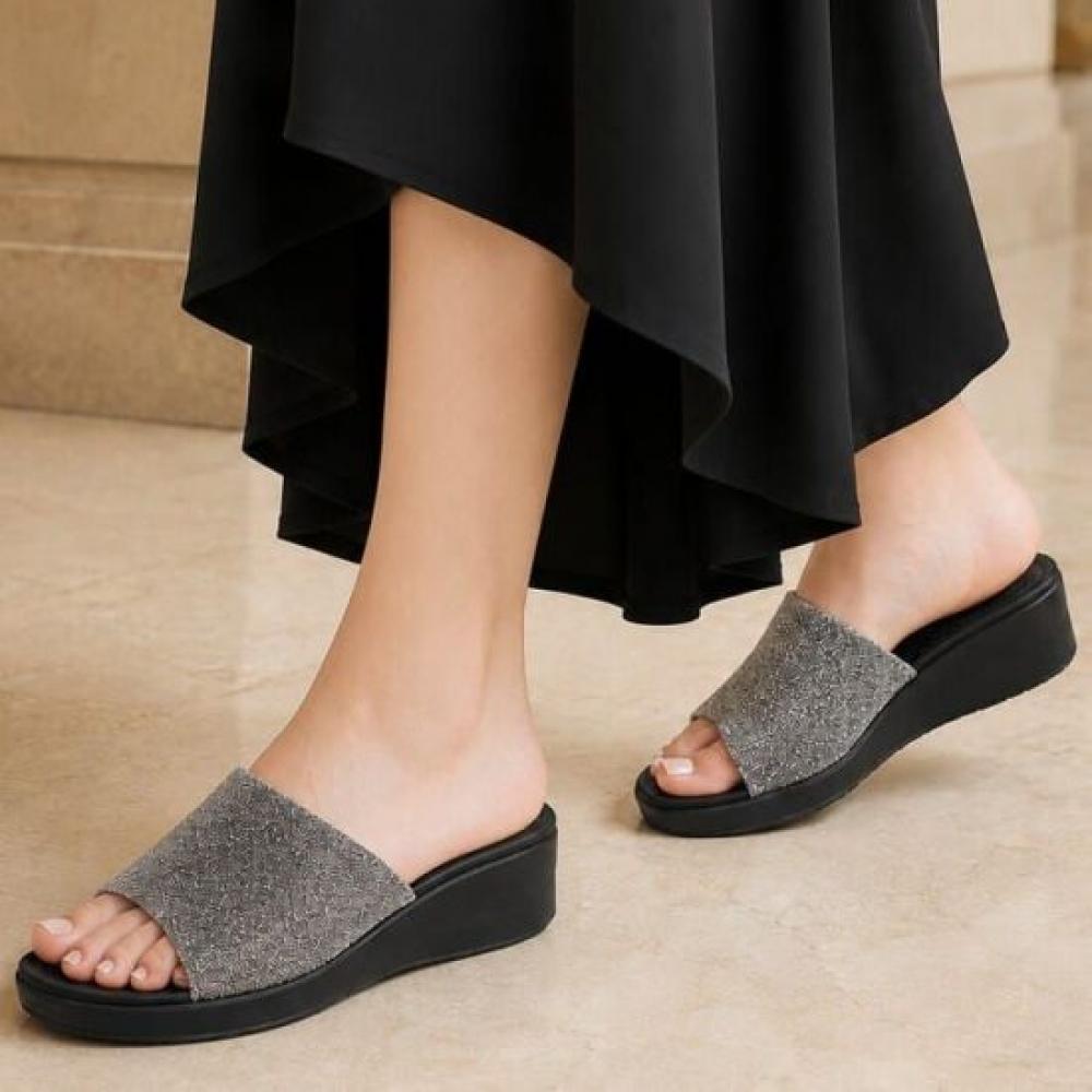 Melting Brown Women Platform Slippers Glitter Office Slippers