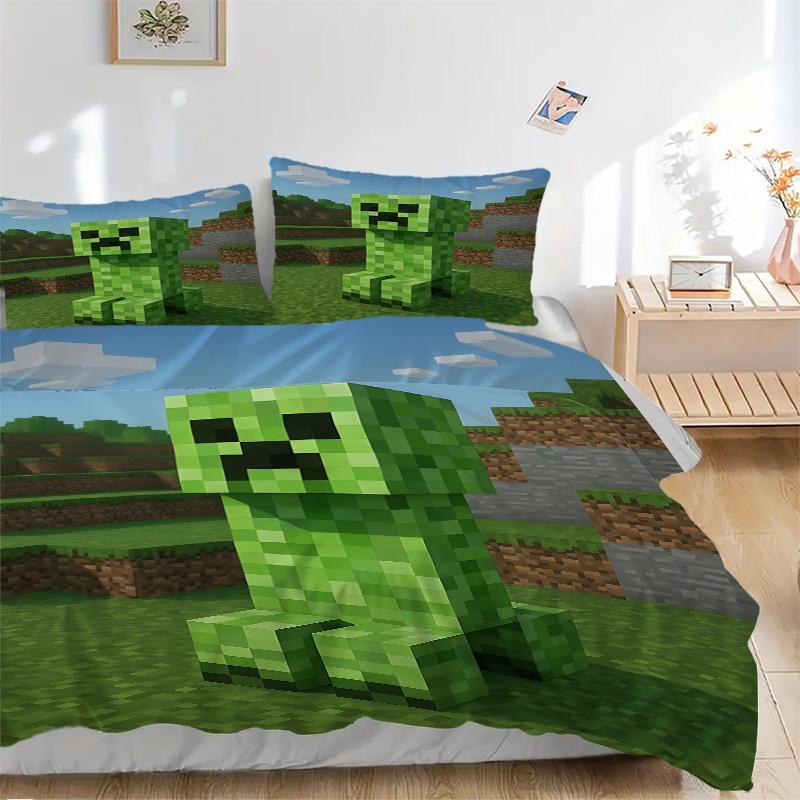Постельное белье Minecraft Creeper Adventure Print 3 шт. Пододеяльник с 2 наволочками Домашний подарок на день рождения