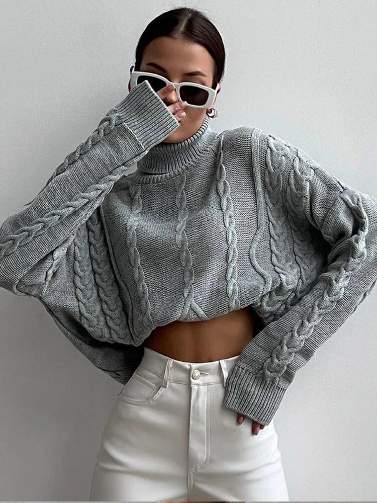 Повседневный свитер с высоким воротником, женский однотонный свободный пуловер с длинными рукавами, топ на осень-зиму, плотный теплый трикотаж, женская уличная одежда, новинка