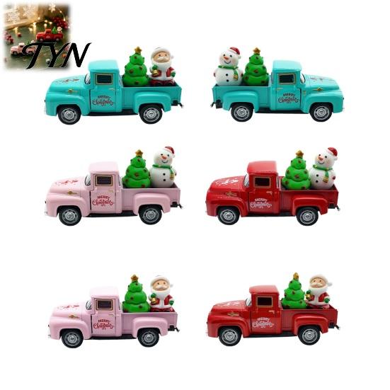 Miniature Vehicle Ornament Christmas Pickup Truck Figurine, Vintage Car Statue with Santa Claus, Table Centerpiece Tree, Snowman, Alloy for
