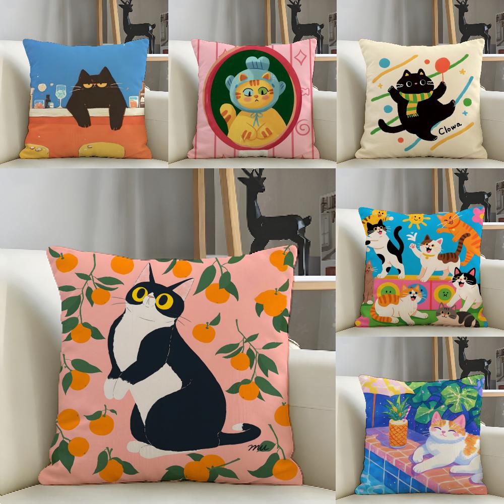 Cute Cat Pattern Pillow Case Linen Pillows Case Cushions Case Sofa Pillows Case Decor Home