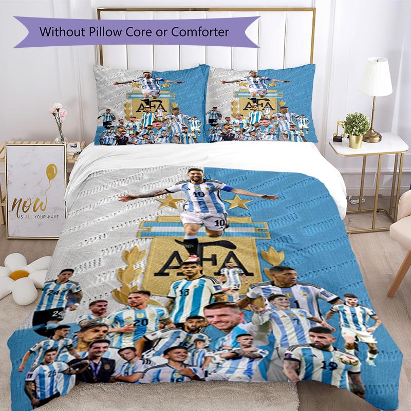 Messi Football World Cup Champion Bedding Set,Premium Bed Linen for Bedroom Home Decoration,Football Fan Collectible Gift,Easy Care Duvet Cover with P