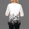 Women's Fashion Lace V Neck Half Sleeves Lace Tops Loose Printed Pullover T-shirt Casual Blouse