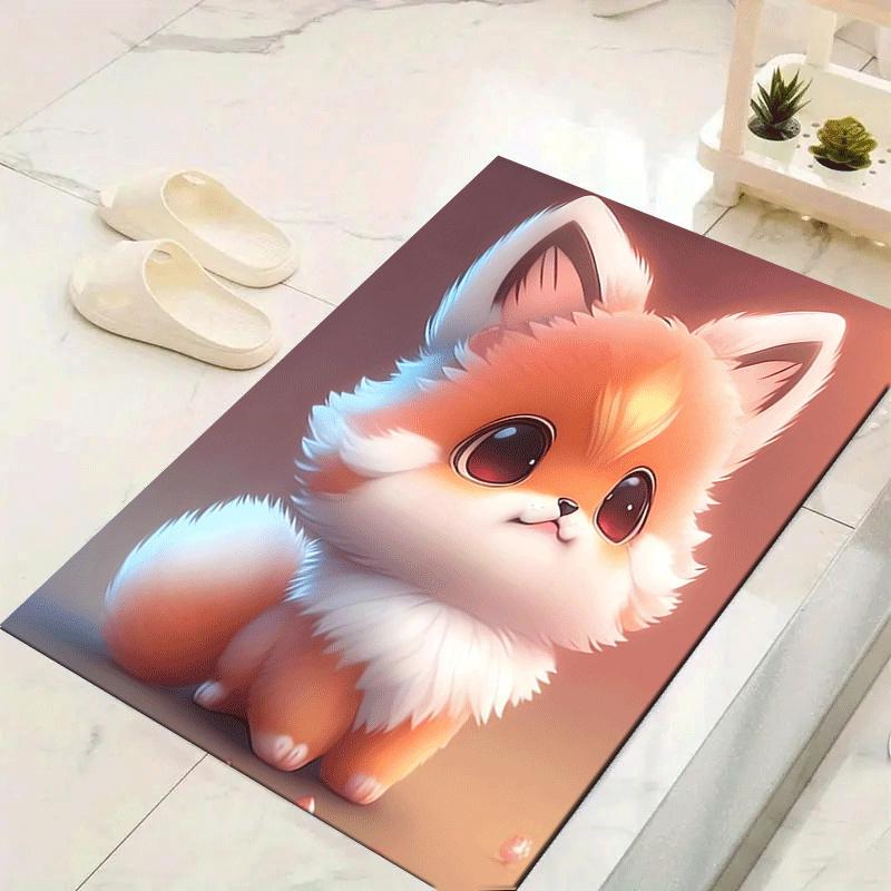 1pc Cute baby fox Print, Design Indoor Area Rug - Soft, Anti-Slip, and Durable Gaming Room Decor for Bedroom