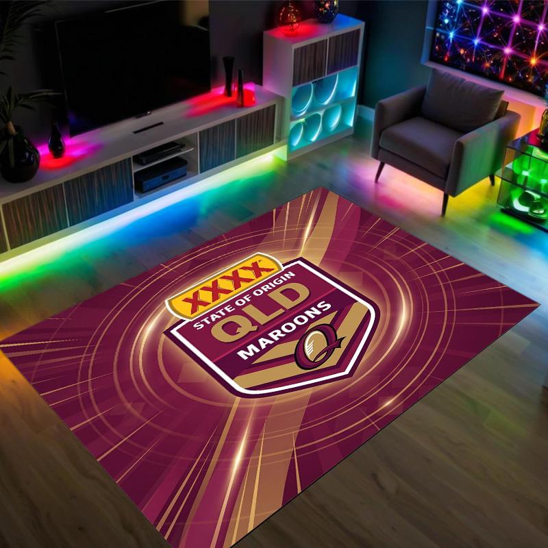 Queensland Maroons Design Crystal Velvet Carpet Cozy Non?Slip Printed Rug For Bedroom Living Room Entrance