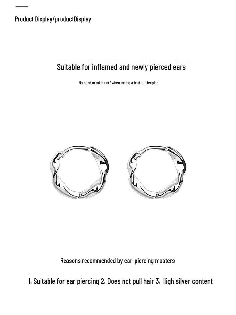 S999 Pure Silver Möbius Loop Twisted Hoop Earrings - Simple, Stylish Wavy Ear Cuffs