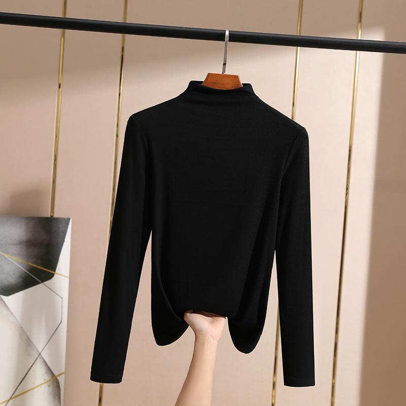 Small High Collar Bottoming Shirt Feminine Style Half High Collar Long Sleeved T-shirt Slim Solid Color Shirt