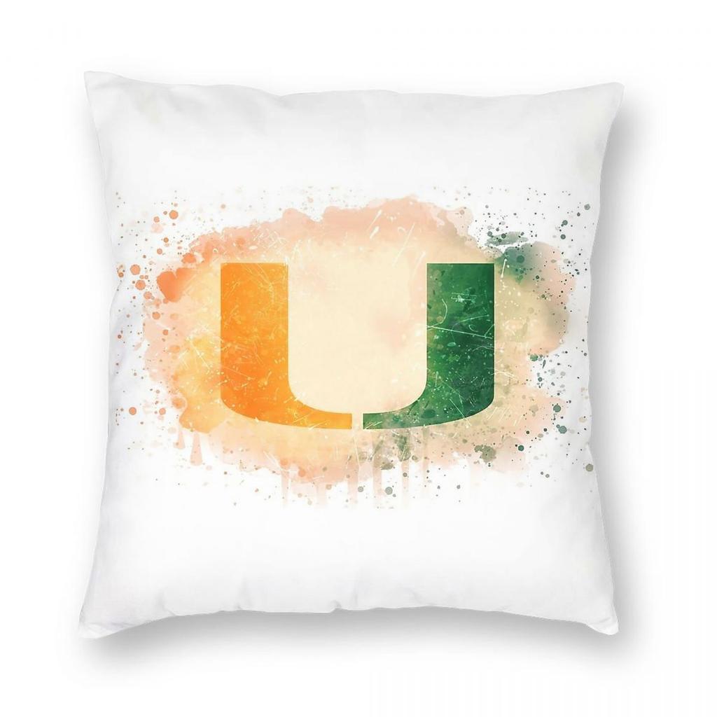 University Of Miami Watercolor Square Pillowcase Polyester Linen Velvet Printed Zip Decor Throw Pillow Case Car Cushion Cover