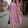Women Casual Round Neck Loose Long Sleeve Dress