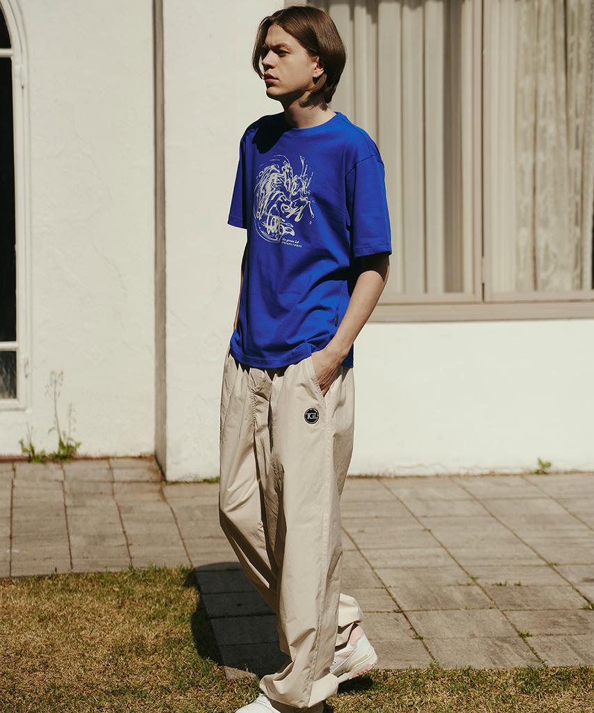 THE GREEN LAB Water Vintage Graphic Short Sleeve T-Shirt [Blue]