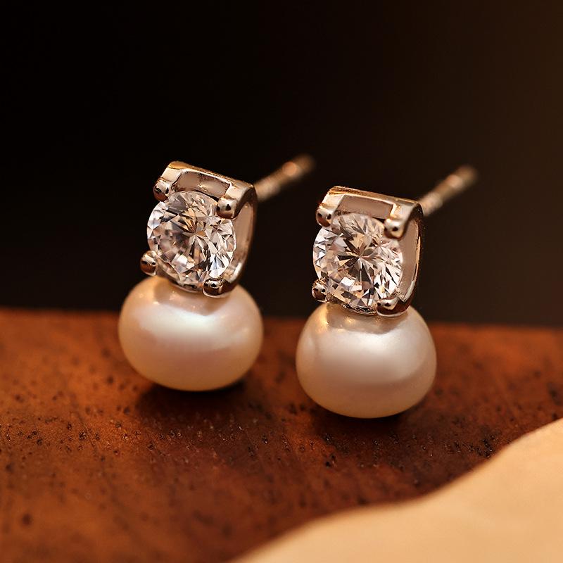 Серьги из серебра S925 с цирконом и жемчугом в виде фикуса для женщин - Стильный тренд для повседневной носки