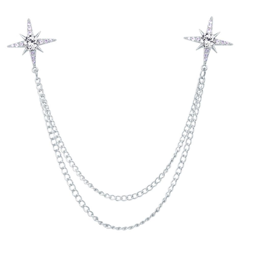 Metal Star Collar Brooch Chain Double Layer Chain Lapel Pin Creative Gift Shirt Collar Pin