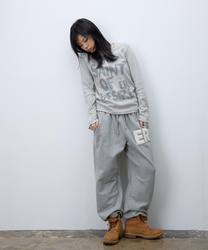 EEERRR Er Waffle Applique Long Sweat Pants (Melange)