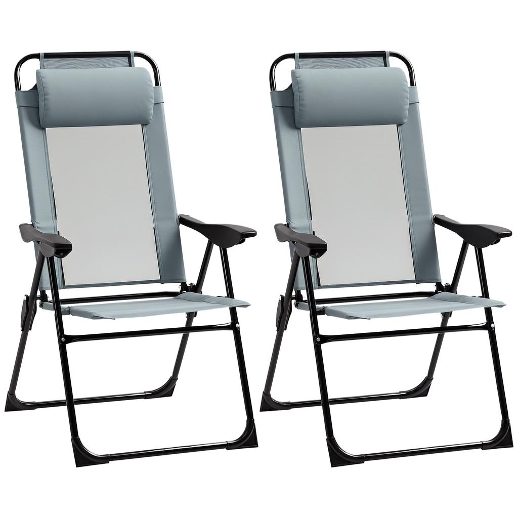 Folding Garden Chairs Set Of 2 Portable Outdoor Patio Recliner Camping Chair With Adjustable Backrest Grey