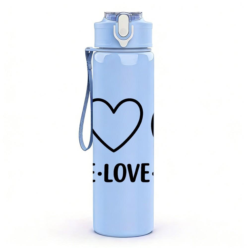 1PC Peace Love Pool Hand Symbol 750ml Color Plastic Sports Water Bottle Leakproof Flip Straw Lid Suitable for Sports Office Home Use