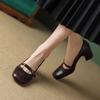 Women's Gentle Retro Single Shoes Women Spring Autumn Mary Jane Shoes Black Leather Square Toe Thick Heels Shollow Single Shoes