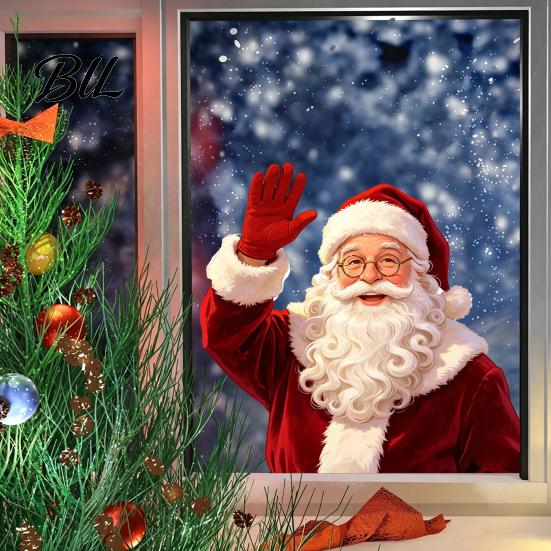 Santa Claus Decorations Christmas Static Window Clings, Waving Stickers, No?Glue Removable Decorative Gifts Glass Decal for Balcony Home Shop